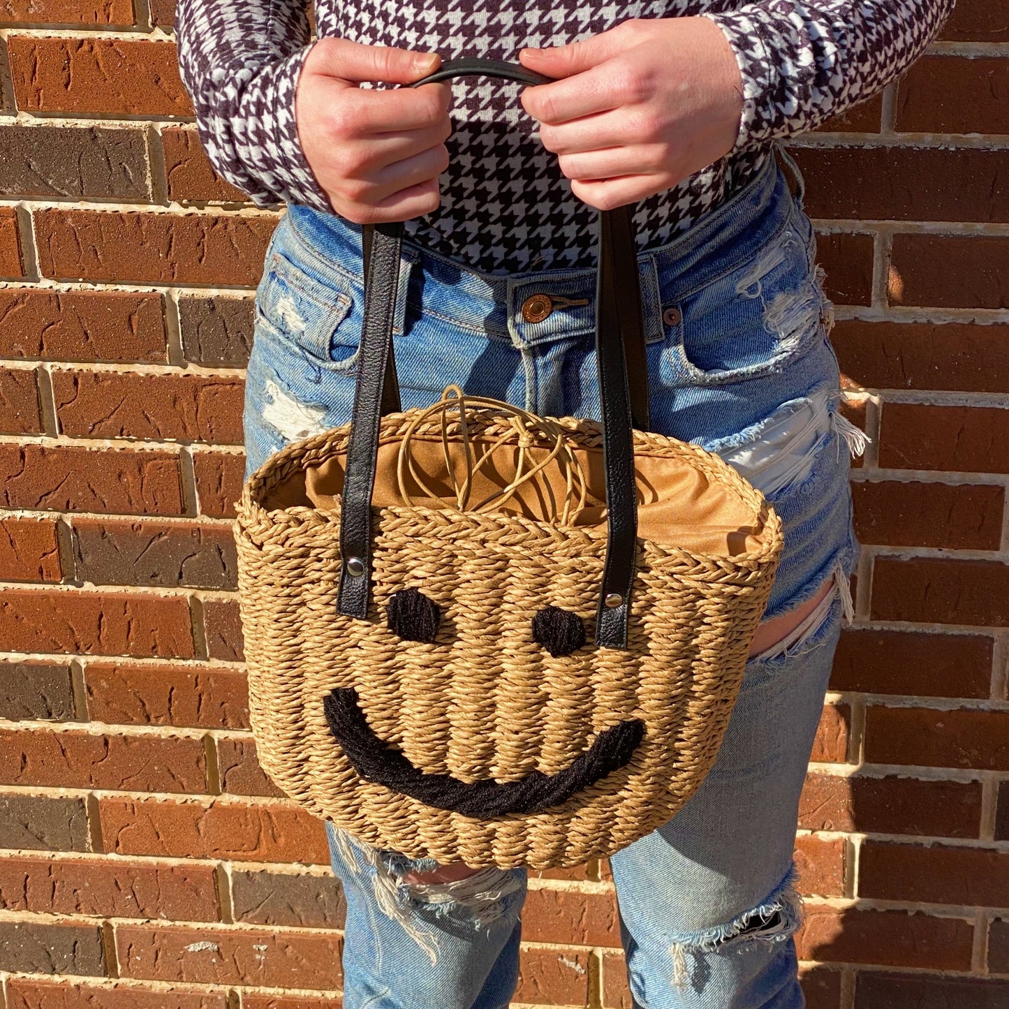 "Happy Face Straw Tote"