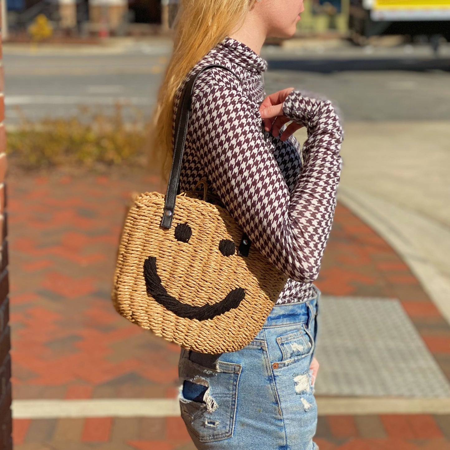 "Happy Face Straw Tote"