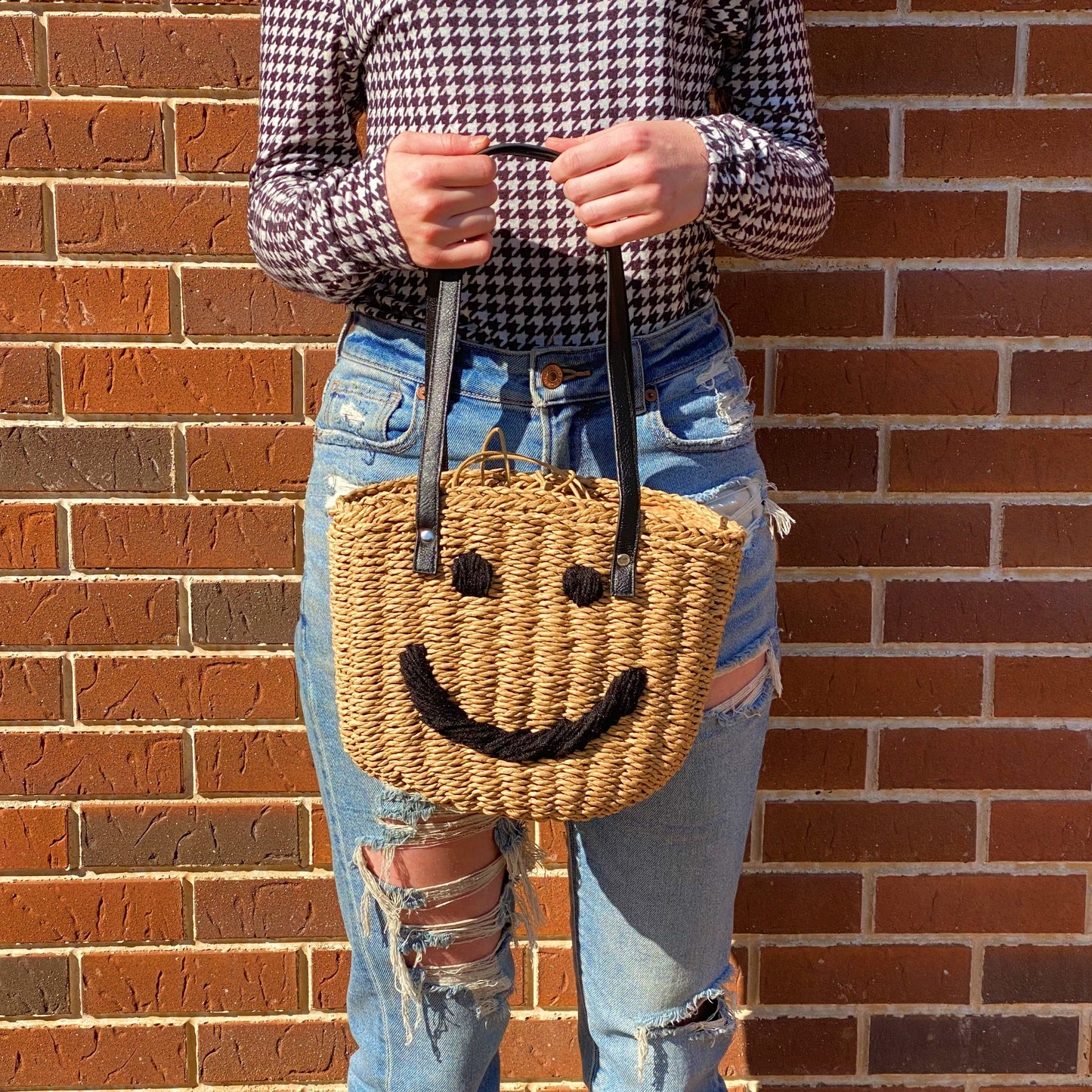 "Happy Face Straw Tote"