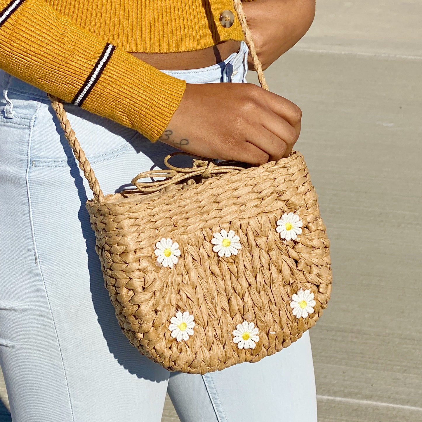 "Juicy Bloom Straw Chic Crossbody"